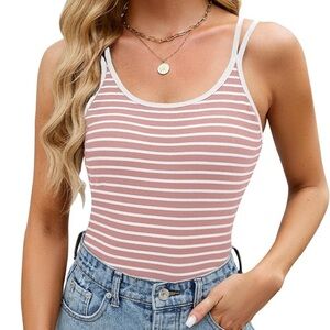 Blooming Jelly Women Ribbed Tank Top with Built in Bra Sleeveless Spring Summer